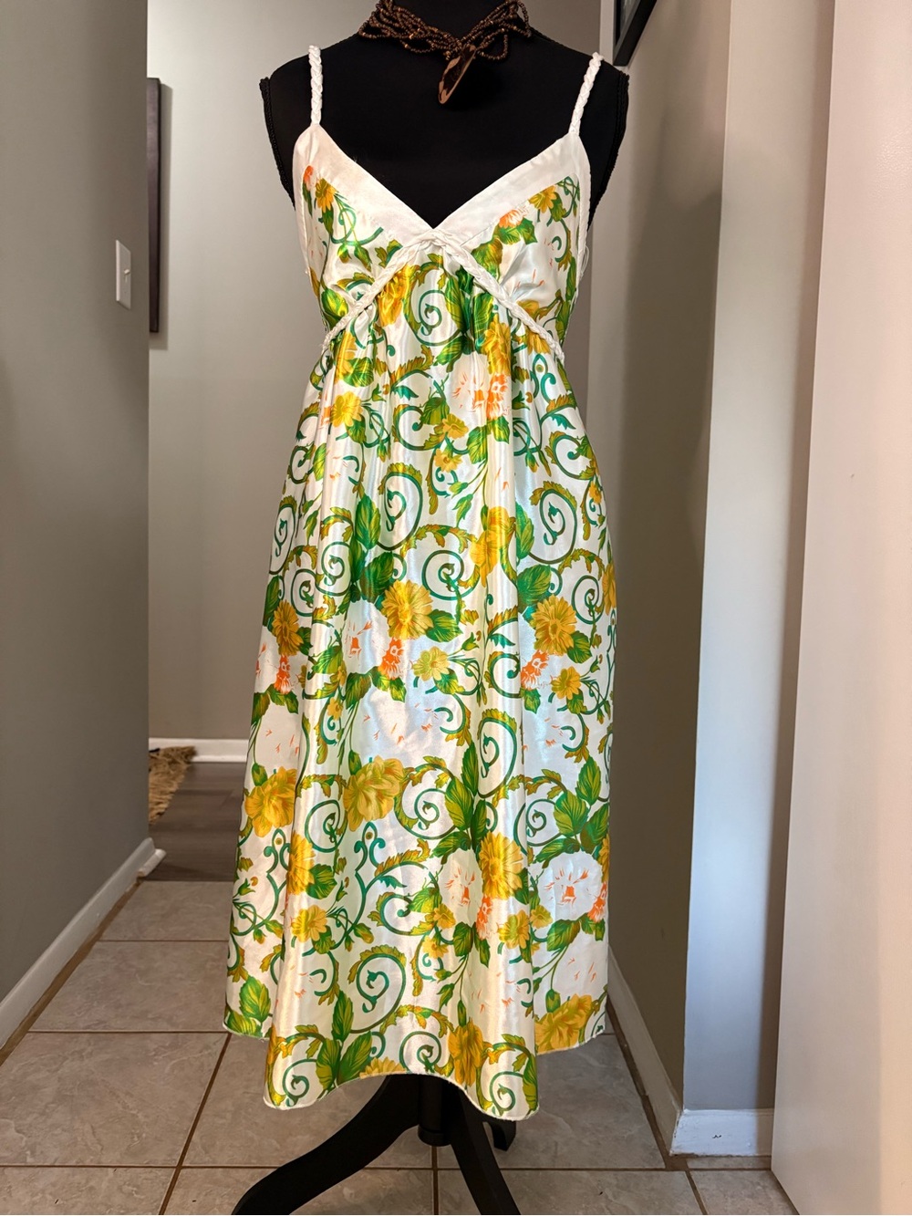 White Floral Green & Yellow Sundress